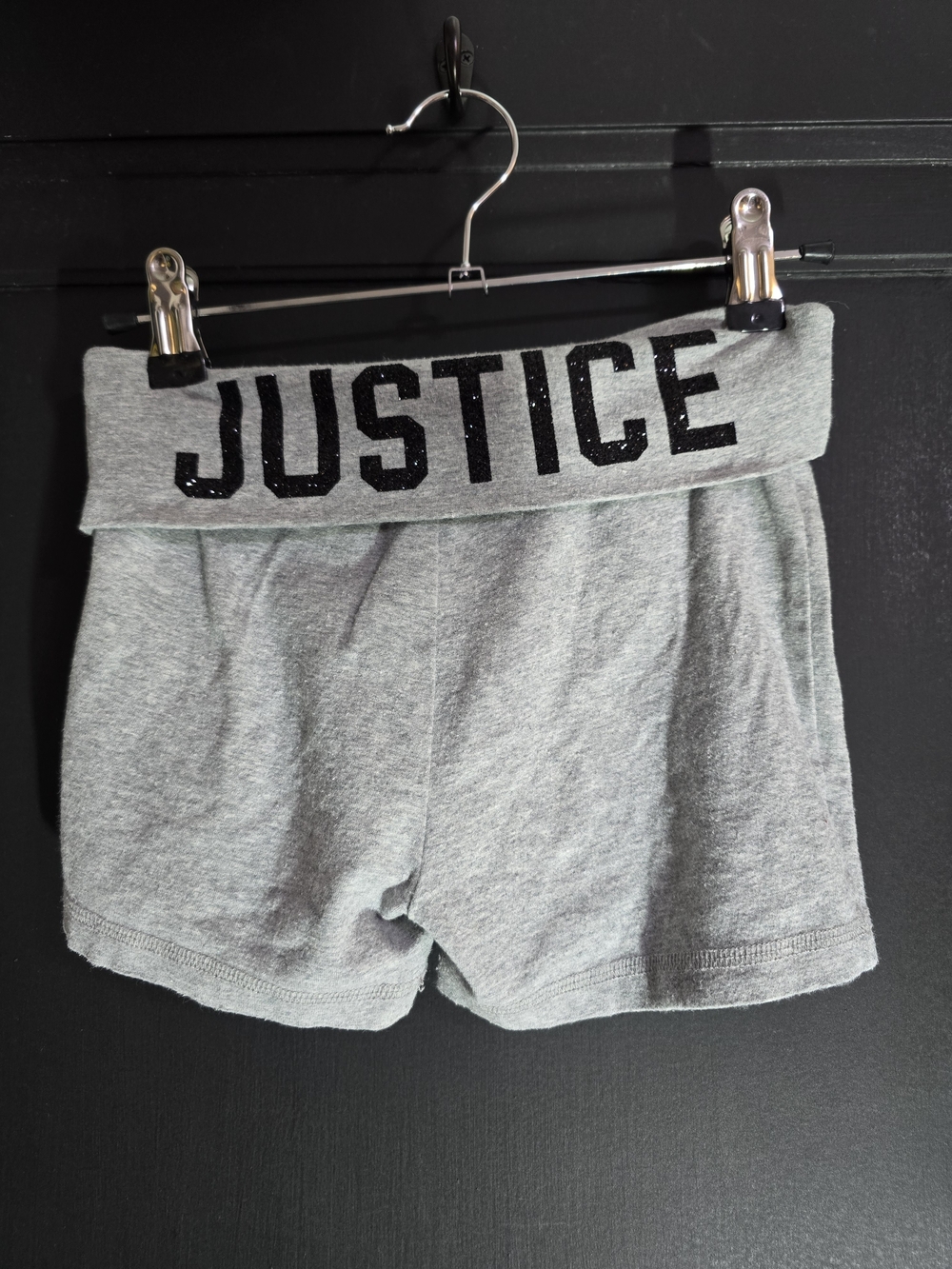 Justice Gray Fold-Over Waist Athletic Shorts with Glitter Logo